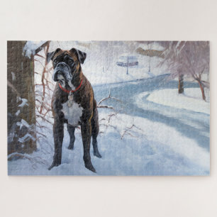Bokser Laat het Sneeuwen Kerstmis Legpuzzel