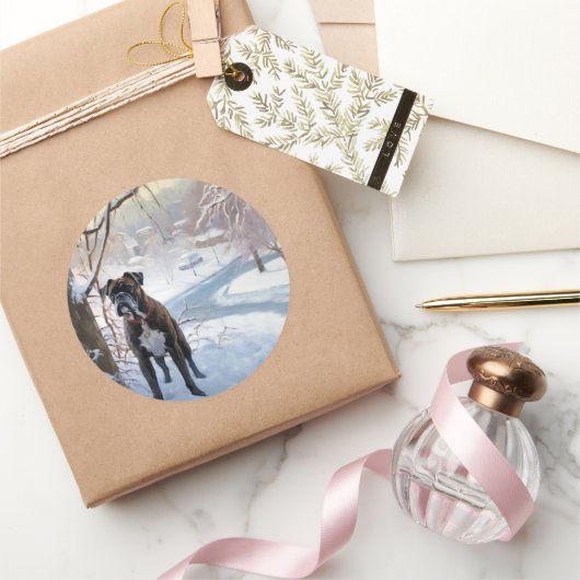 Bokser Laat het sneeuwen Kerstmis Ronde Sticker (Geschenken)