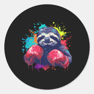 Bokser Luiaard Met Bokshandschoenen Kickboksen Fun Ronde Sticker