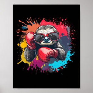 Bokser Luiaard Met Bokshandschoenen Kickboksen Gra Poster