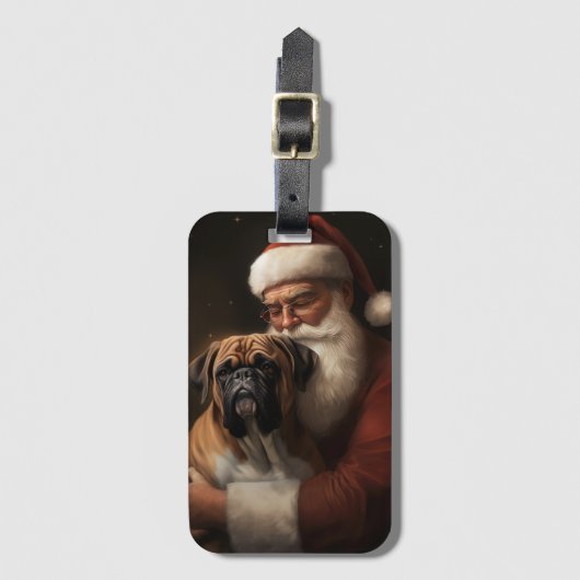 Bokser met de Kerstman Feestelijke Kerstmis Bagagelabel (Voorkant (verticaal))
