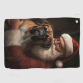 Bokser met de Kerstman Feestelijke Kerstmis Golfhanddoek (Horizontaal)