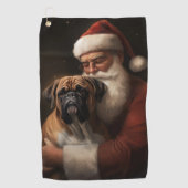 Bokser met de Kerstman Feestelijke Kerstmis Golfhanddoek (Voorkant)
