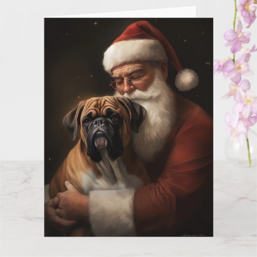 Bokser met de Kerstman Feestelijke Kerstmis Kaart (Orchidee)