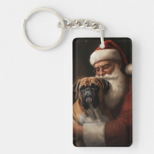 Bokser met de Kerstman Feestelijke Kerstmis Sleutelhanger