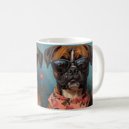 Bokser Met Hart Rozen Valentijnsdag Koffiemok (Voorkant rechts)