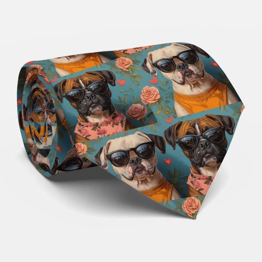 Bokser Met Hart Rozen Valentijnsdag Stropdas (Opgerold)