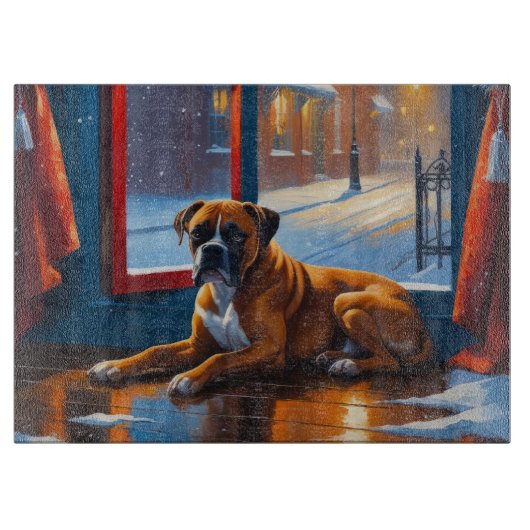 Bokser met kerstlichtjes vakantie snijplank (Voorkant)