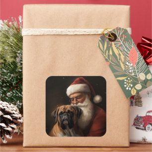 Bokser met Kerstman Feestelijke Kerst Vierkante Sticker