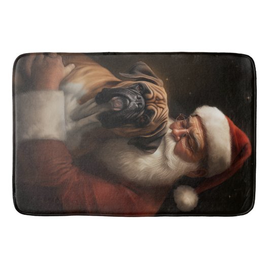 Bokser met Kerstman Feestelijke Kerstmis Badmat (Voorkant)