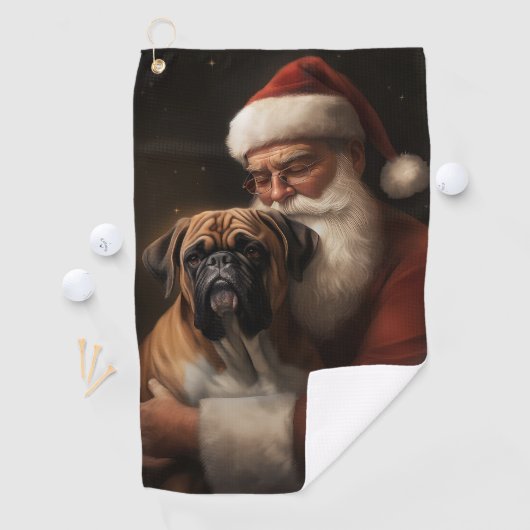 Bokser met Kerstman Feestelijke Kerstmis Golfhanddoek (Insitu)