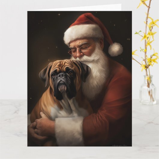 Bokser met Kerstman Feestelijke Kerstmis Kaart (Gele Bloem)