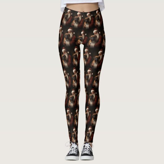 Bokser met Kerstman Feestelijke Kerstmis Leggings (Voorkant)
