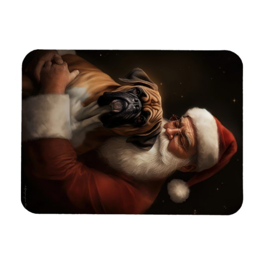 Bokser met Kerstman Feestelijke Kerstmis Magneet (Horizontaal)