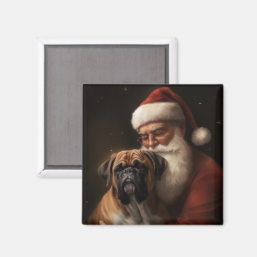 Bokser met Kerstman Feestelijke Kerstmis Magneet (Voorkant / Achterkant)