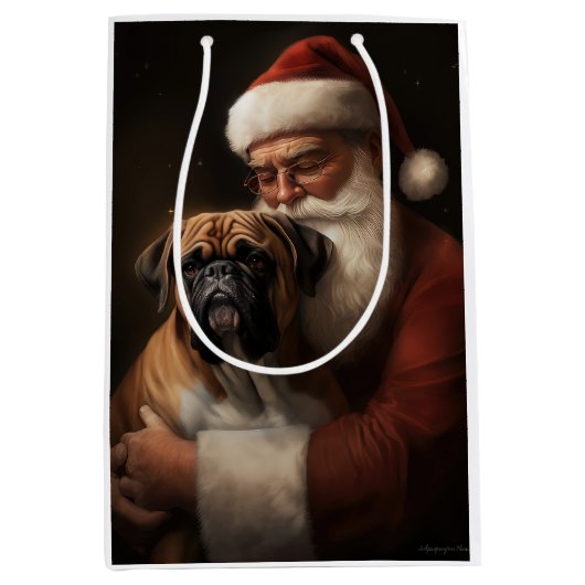 Bokser met Kerstman Feestelijke Kerstmis Medium Cadeauzakje (Voorkant)
