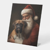 Bokser met Kerstman Feestelijke Kerstmis Reclamebord Met Voetstuk (Voorkant)