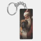Bokser met Kerstman Feestelijke Kerstmis Sleutelhanger (Voorkant Links)