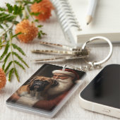 Bokser met Kerstman Feestelijke Kerstmis Sleutelhanger (Voorkant Rechts)