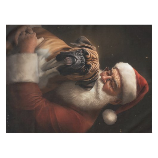Bokser met Kerstman Feestelijke Kerstmis Tafelkleed (Voorkant (Horizontaal))