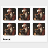 Bokser met Kerstman Feestelijke Kerstmis Vierkante Sticker (Vel)