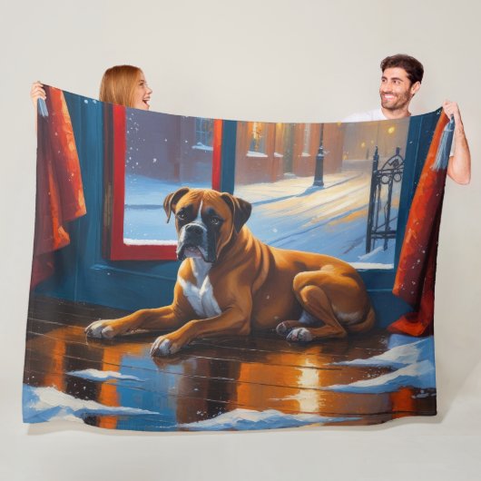 Bokser met Kerstverlichting Vakantie Fleece Deken (In situ)