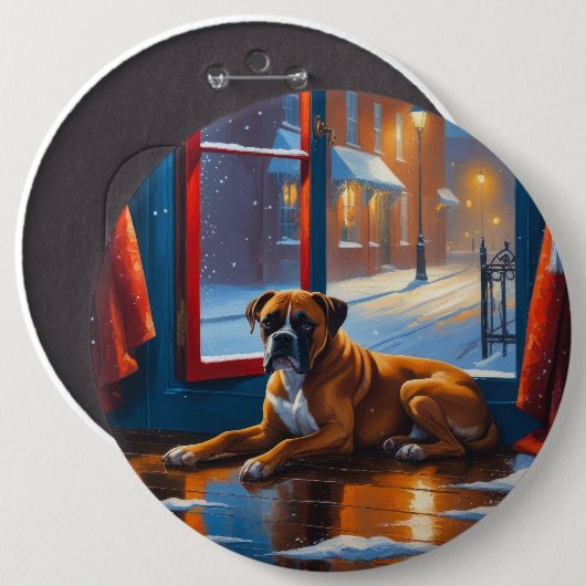 Bokser met Kerstverlichting Vakantie Ronde Button 6,0 Cm (Voorkant /achterkant)
