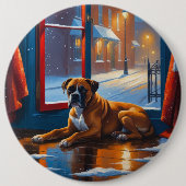 Bokser met Kerstverlichting Vakantie Ronde Button 6,0 Cm (Voorkant)