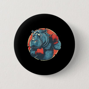 Bokser Nijlpaard Met Bokshandschoenen Kickboksen F Ronde Button 5,7 Cm
