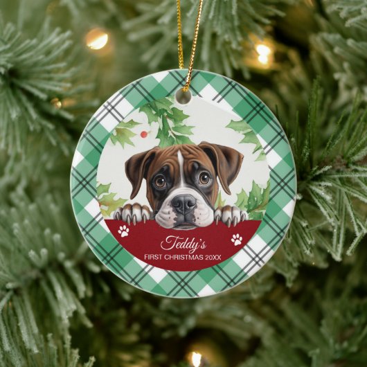 Bokser Persoonlijke Eerste Kerstmis Keramisch Ornament (Boom)