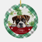 Bokser Persoonlijke Eerste Kerstmis Keramisch Ornament (Achterkant)