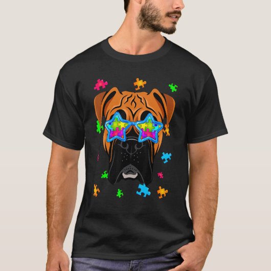 Bokser Puzzel Autisme Bewustzijn Hond T-shirt (Voorkant)