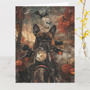 Bokser rijdt op motorfiets Halloween griezelig Kaart
