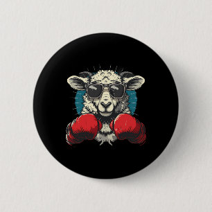 Bokser Schapen Met Bokshandschoenen Kickboksen Fun Ronde Button 5,7 Cm