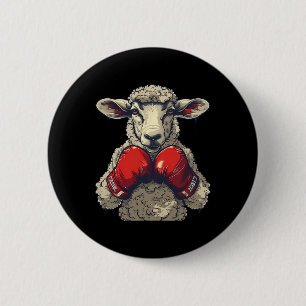 Bokser Schapen Met Bokshandschoenen Kickboksen Fun Ronde Button 5,7 Cm
