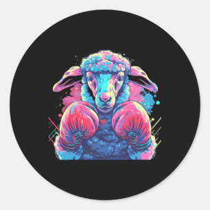 Bokser Schapen Met Bokshandschoenen Kickboksen Fun Ronde Sticker