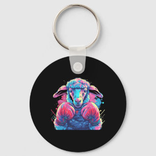 Bokser Schapen Met Bokshandschoenen Kickboksen Fun Sleutelhanger