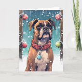 Bokser speelt met kerstballen in de sneeuw kaart (Voorkant)