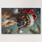 Bokser speelt met Kerstmis Legpuzzel (Horizontaal)