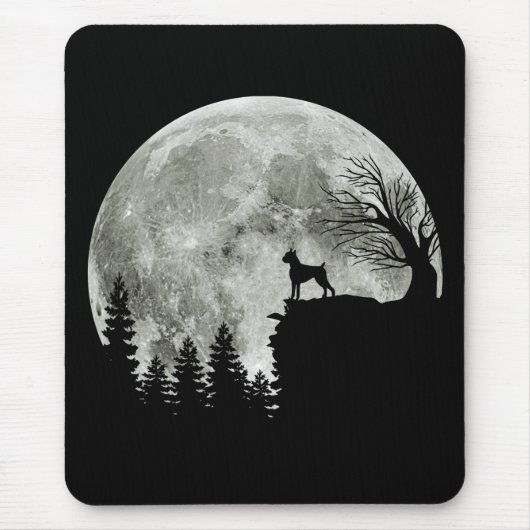 Bokser staande op Mountain Moon Light Halloween Muismat (Voorkant)