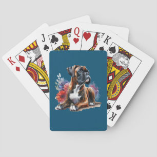Bokser Tussen De Bloemen in Waterverf Pokerkaarten