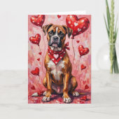 Bokser Valentijnsdag Hond met Harten Rood Kaart (Voorkant)