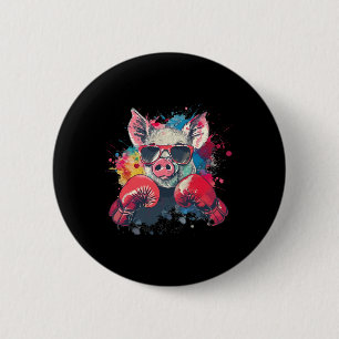Bokser Varken Met Bokshandschoenen Kickboksen Funn Ronde Button 5,7 Cm
