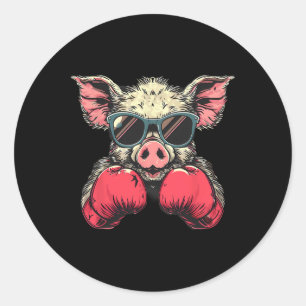 Bokser Varken Met Bokshandschoenen Kickboksen Funn Ronde Sticker