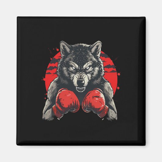 Bokser Wolf Met Bokshandschoenen Kickboksen Funny  Magneet (Voorkant)