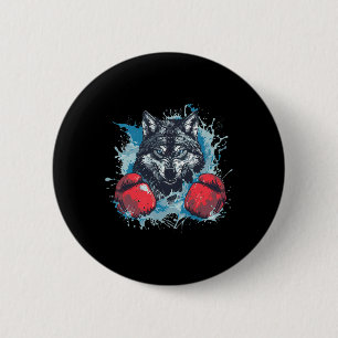 Bokser Wolf Met Bokshandschoenen Kickboksen Funny Ronde Button 5,7 Cm