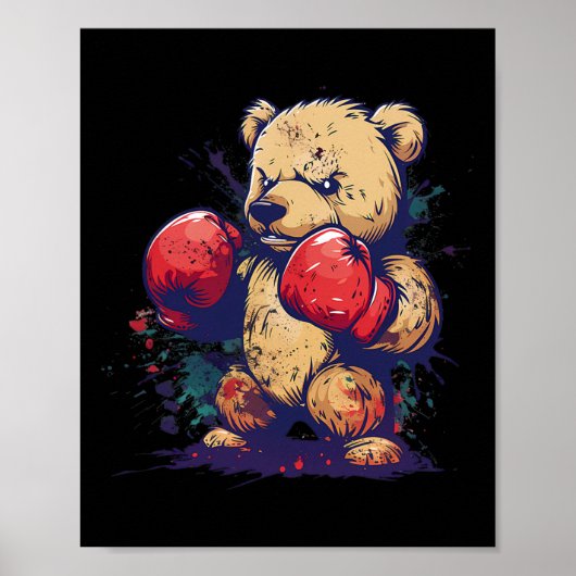 Bokserbeer met boks handschoenen kickboksen grappi poster (Voorkant)