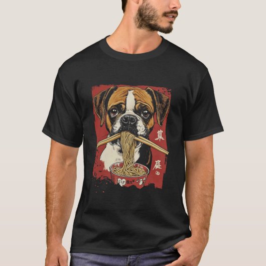 Bokserhond eet Ramen T-shirt (Voorkant)
