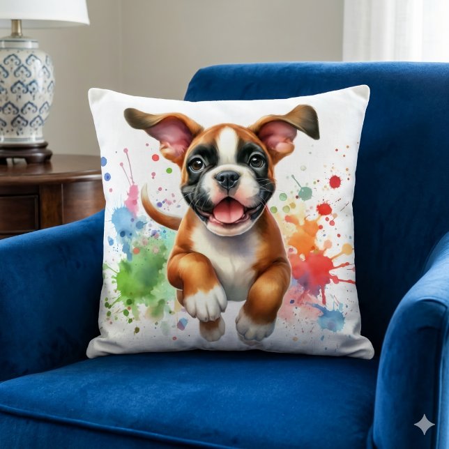 Bokserhond Kleurensplash Kussen (Creator heeft geüpload)