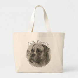 Bokserhond met vlinder zachte ontmoeting grote tote bag